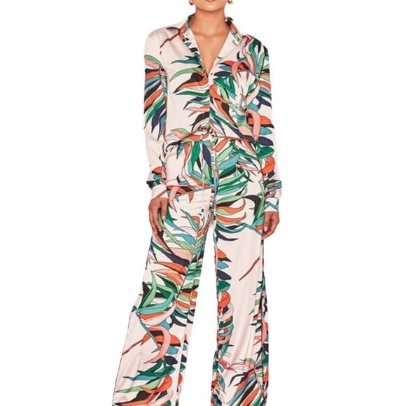 House of CB Wide Leg Pants Tropical Print Satin Bartola Pants Size S NWT - Picture 1 of 7